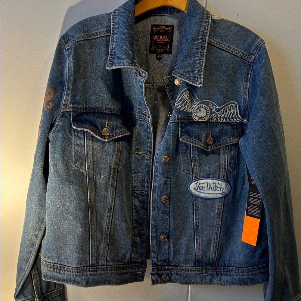 NWT Von Dutch cotton appliqué print jean jacket